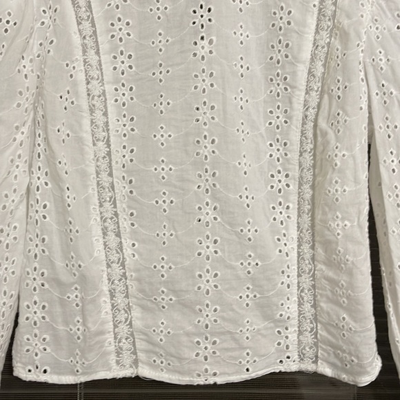 ZARA WHITE EYELET PUFF SLEEVE & LACE INSERT CROP TOP - Picture 6 of 11